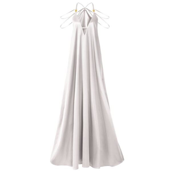 White Satin Maxi Dress Lan07