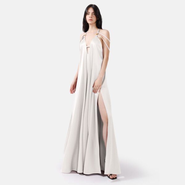 White Satin Maxi Dress Lan07 - Image 3