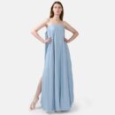 Blue Strapless Pleated Vegan Leather Maxi Dress Sun01