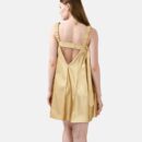 Gold Pleated Vegan Leather Mini Dress Way02
