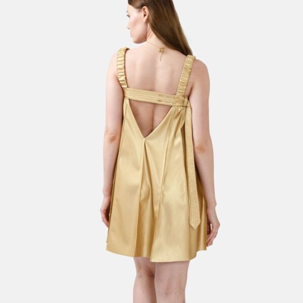 Gold Pleated Vegan Leather Mini Dress Way02 - Image 2