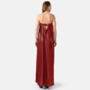 Red Strapless Pleated Vegan Leather Maxi Dress  Way01