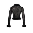 Hali Black Animal Print Burnout Velvet Fur Trim Top Sun08