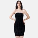 Black Midnight Rib Knit Mini Dress Lan06