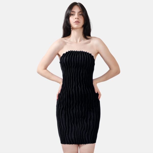 Black Midnight Rib Knit Mini Dress Lan06 - Image 2