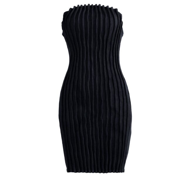 Black Midnight Rib Knit Mini Dress Lan06