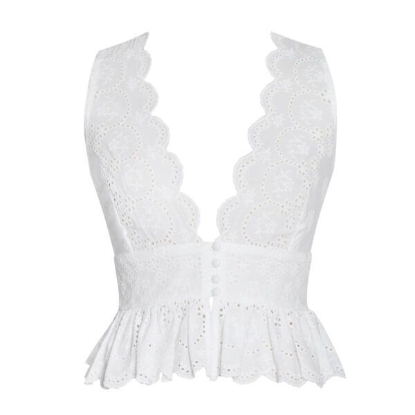 Raia White Eyelet Wave Trim Crop Vest Top Bre08