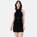 Black Reishi Midnight Rib Knit Mini Dress Lan05