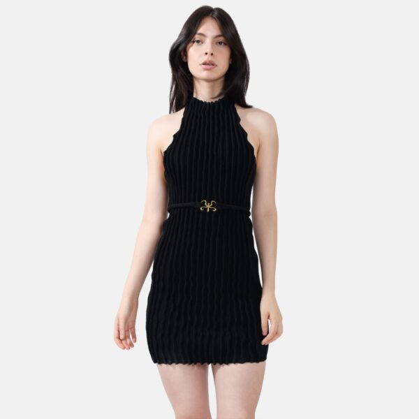 Black Reishi Midnight Rib Knit Mini Dress Lan05 - Image 3