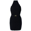 Black Reishi Midnight Rib Knit Mini Dress Lan05