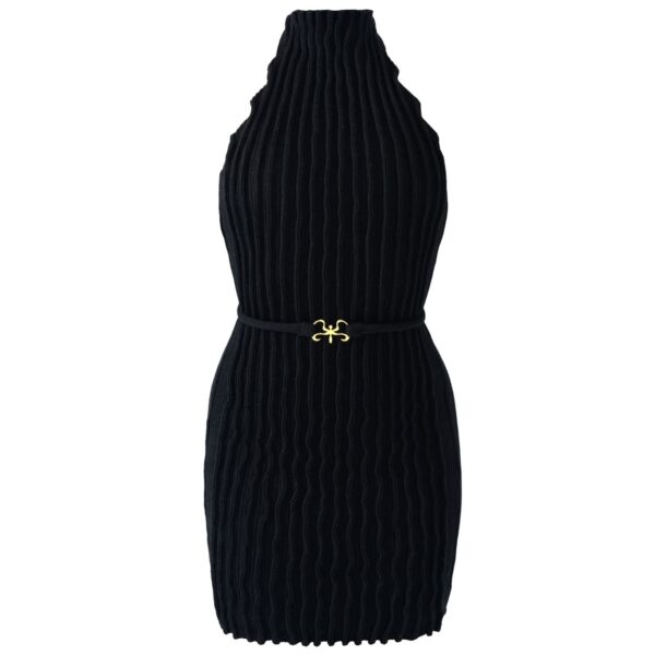 Black Reishi Midnight Rib Knit Mini Dress Lan05
