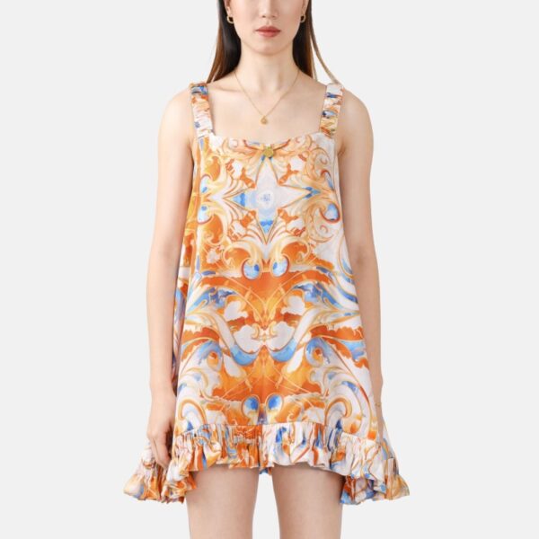 White Blue Orange Pure Silk Slip Mini Dress  Way04 - Image 2