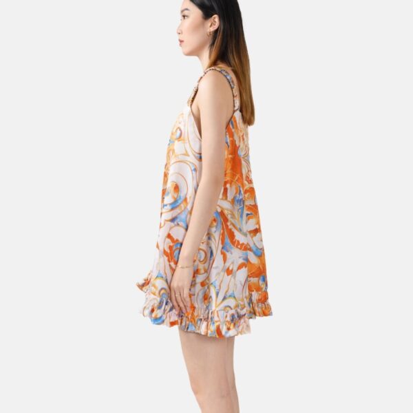 White Blue Orange Pure Silk Slip Mini Dress  Way04 - Image 3