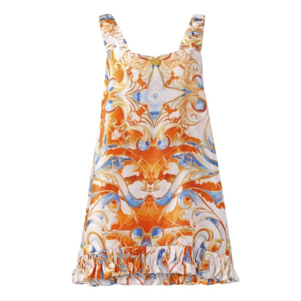 White Blue Orange Pure Silk Slip Mini Dress  Way04