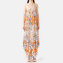 White Blue Orange Pure Silk Slip Maxi Dress Or02