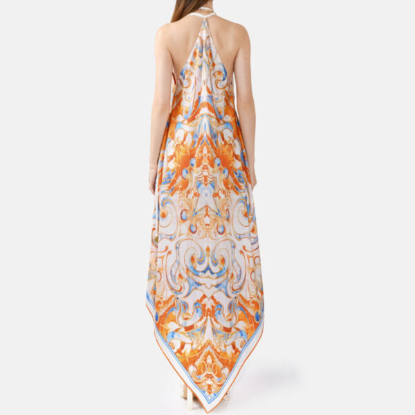 White Blue Orange Pure Silk Slip Maxi Dress Or02 - Image 3