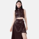 Brown High Neck Vest Top Vegan Leather Lan04