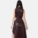 Brown High Neck Vest Top Vegan Leather Lan04