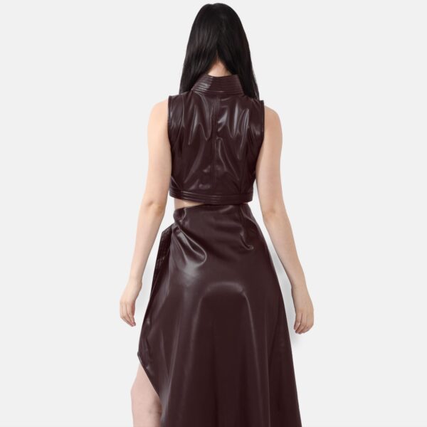 Brown High Neck Vest Top Vegan Leather Lan04 - Image 2