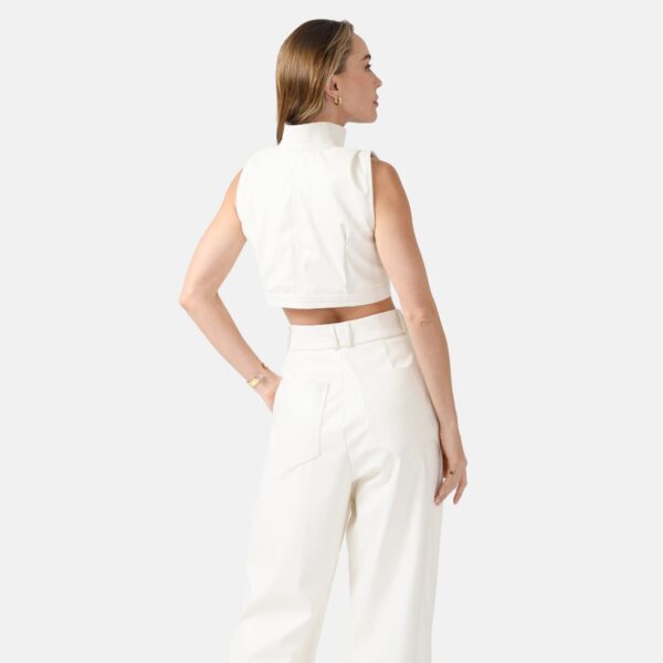 White High Neck Vest Top Vegan Leather Lan01 - Image 3
