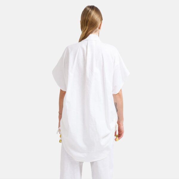 White Oversized Linen Button Shirt Lan02 - Image 3