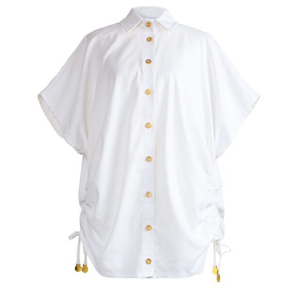 White Oversized Linen Button Shirt Lan02