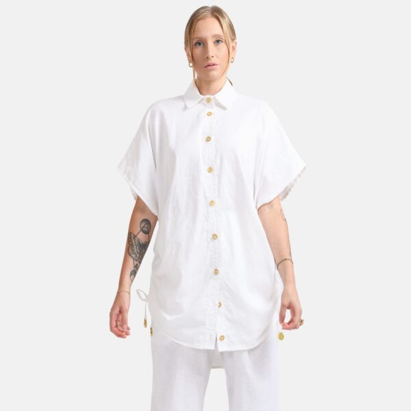 White Oversized Linen Button Shirt Lan02 - Image 2