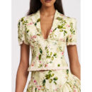 Zanella Green Floral Print Lace Trim Linen Top Sun07